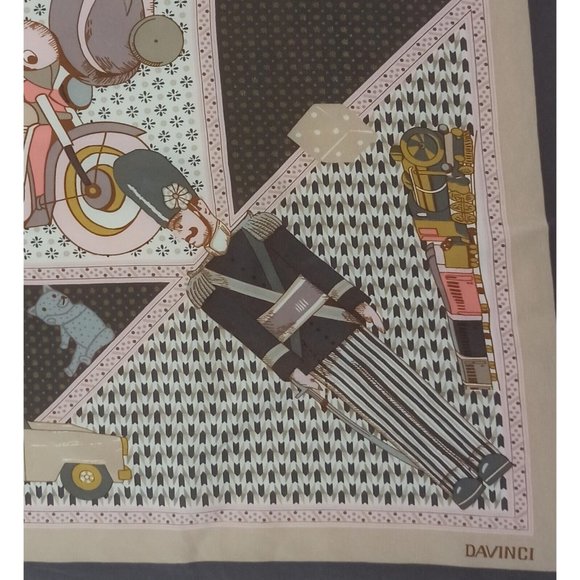 DAVINCI Black & Pink With Art Print Silk Scarf 35"/ 32” EX COND - Picture 12 of 12